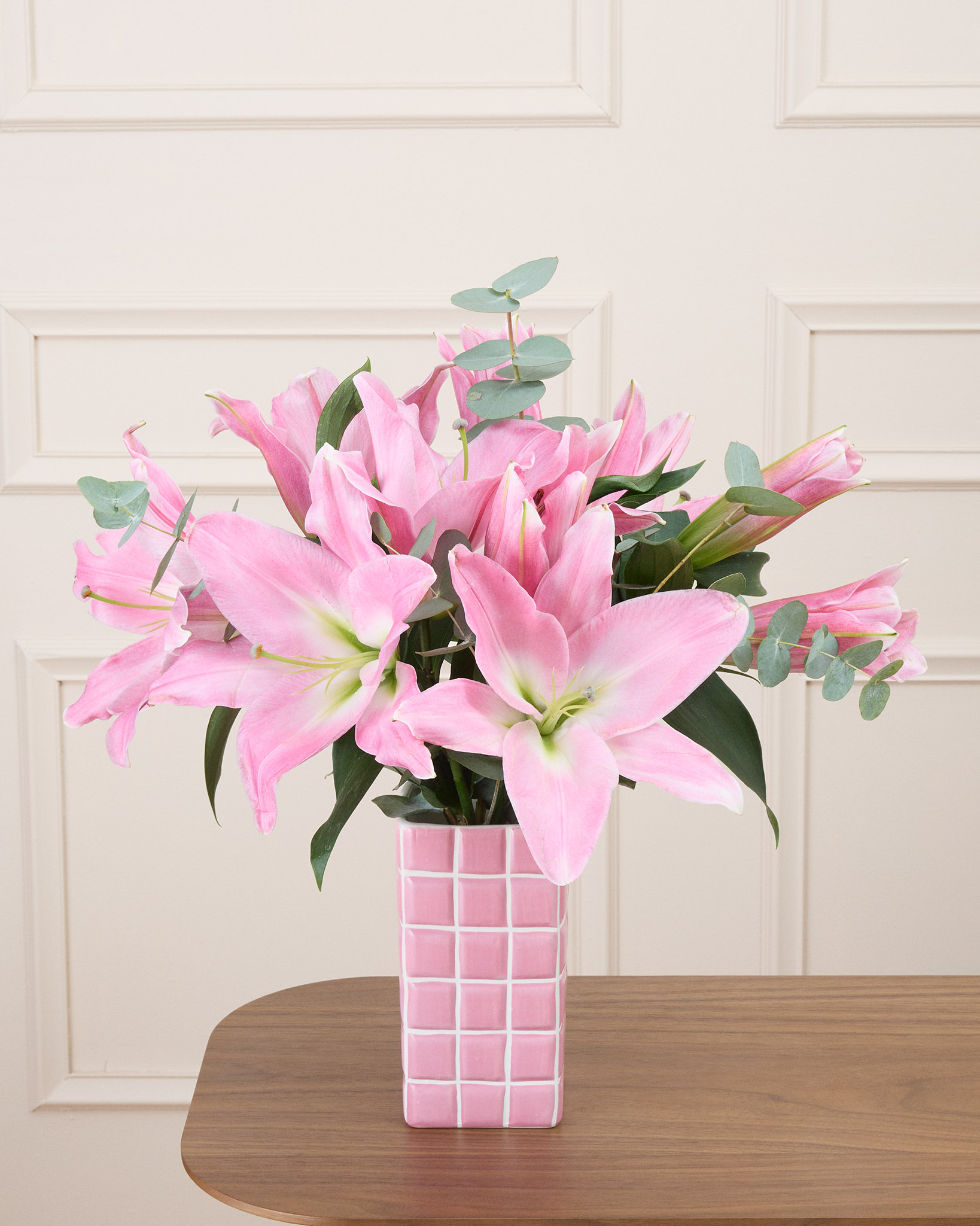 Bouquet de lys Valbonne S & Vase Pixel