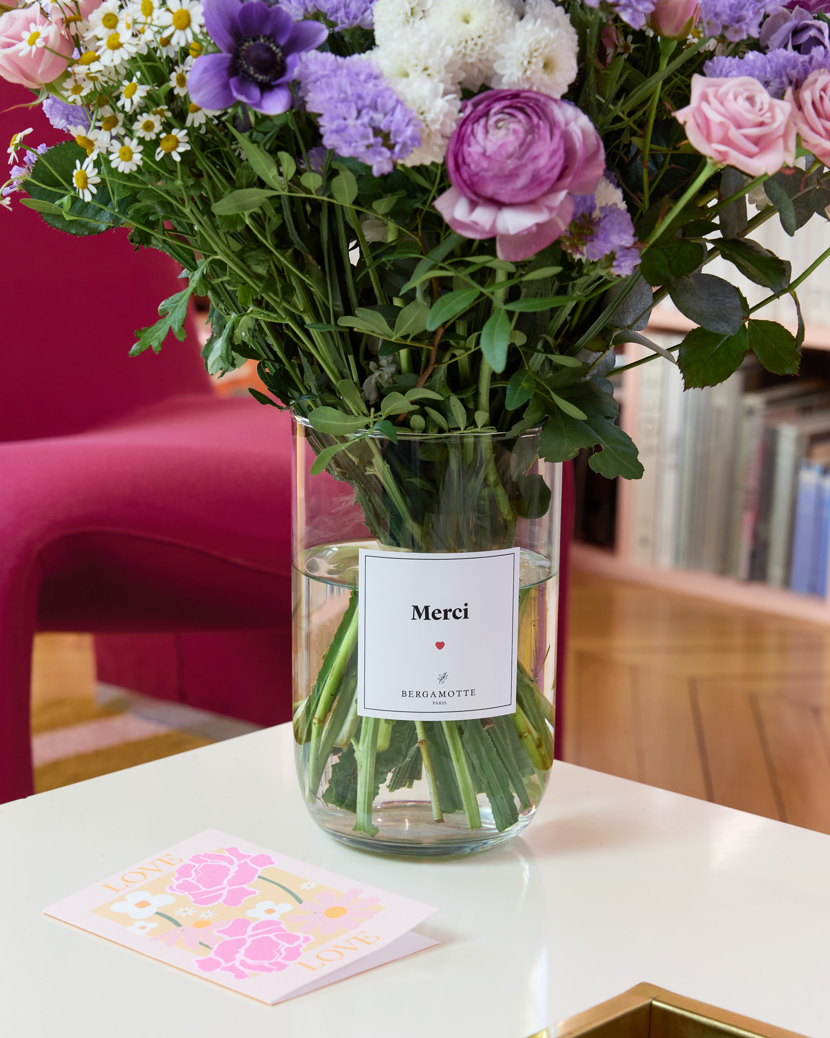 Vase Epure - étiquette personnalisable directement avec le bouquet