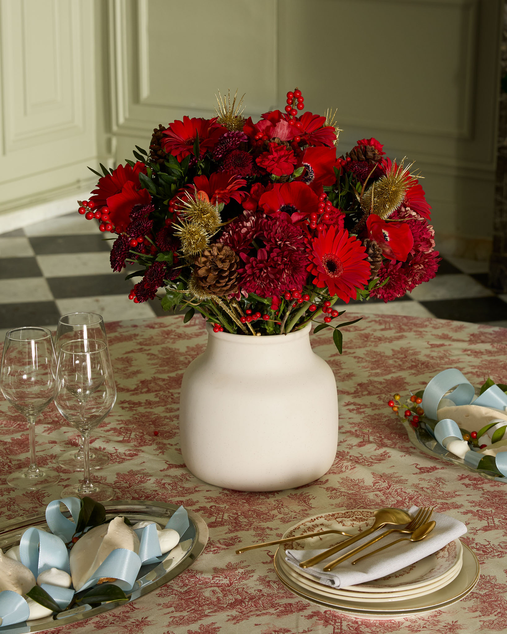 Bouquet Bruges XL & Vase Grenen