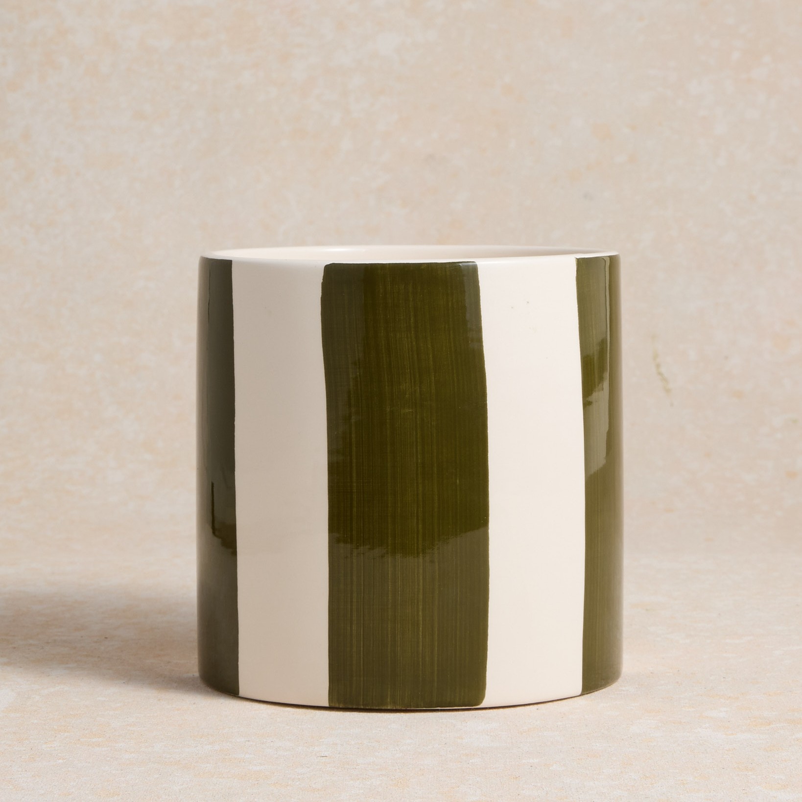Cache-pot rayé kaki D12